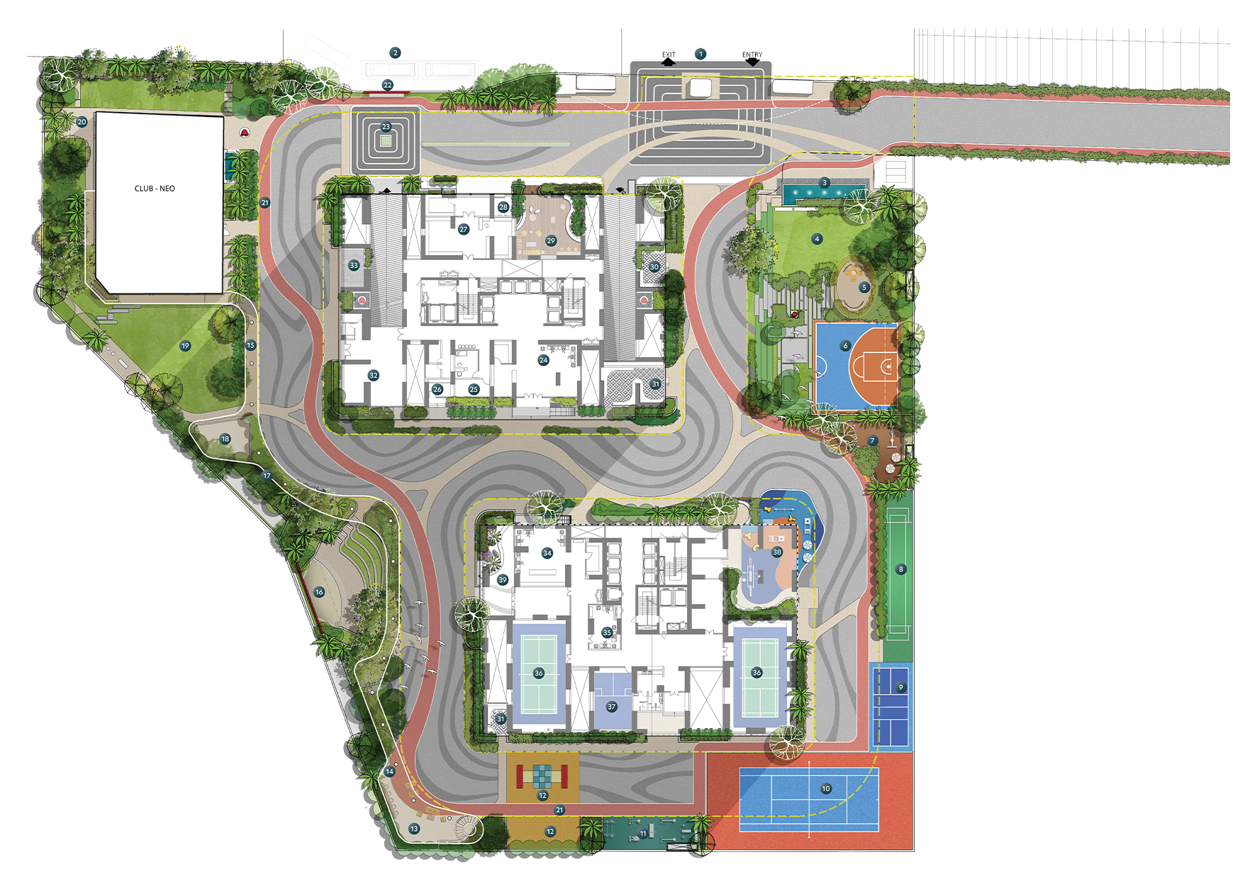 Neo Towers site amenities legend and layout map